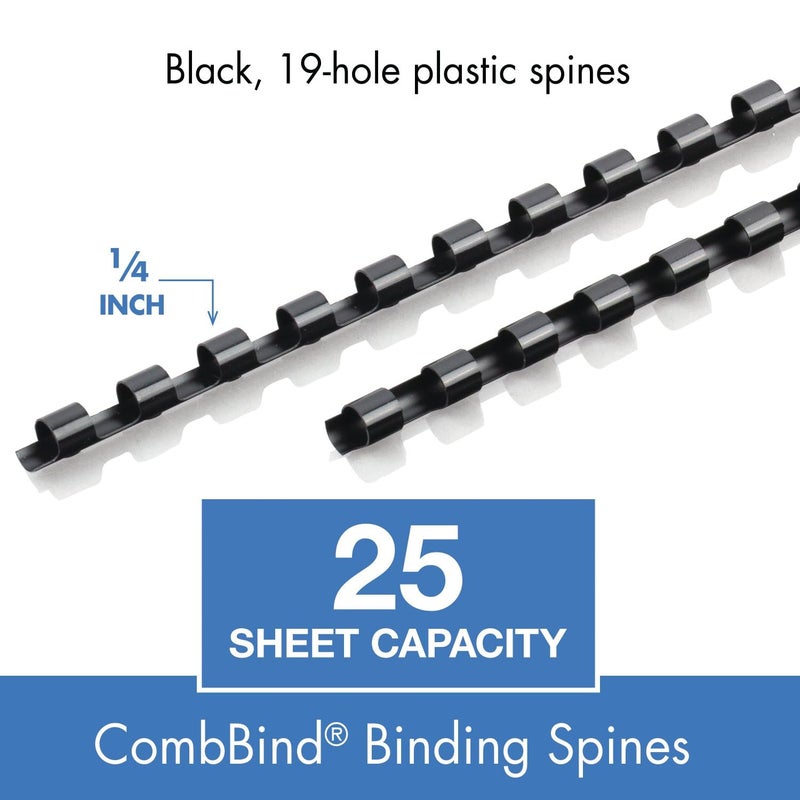 Mead CombBind Binding Spines/Spirals/Coils/Combs, 1/4", 25 Sheet Capacity, Black, 125 Pack (4000130) - Image 5